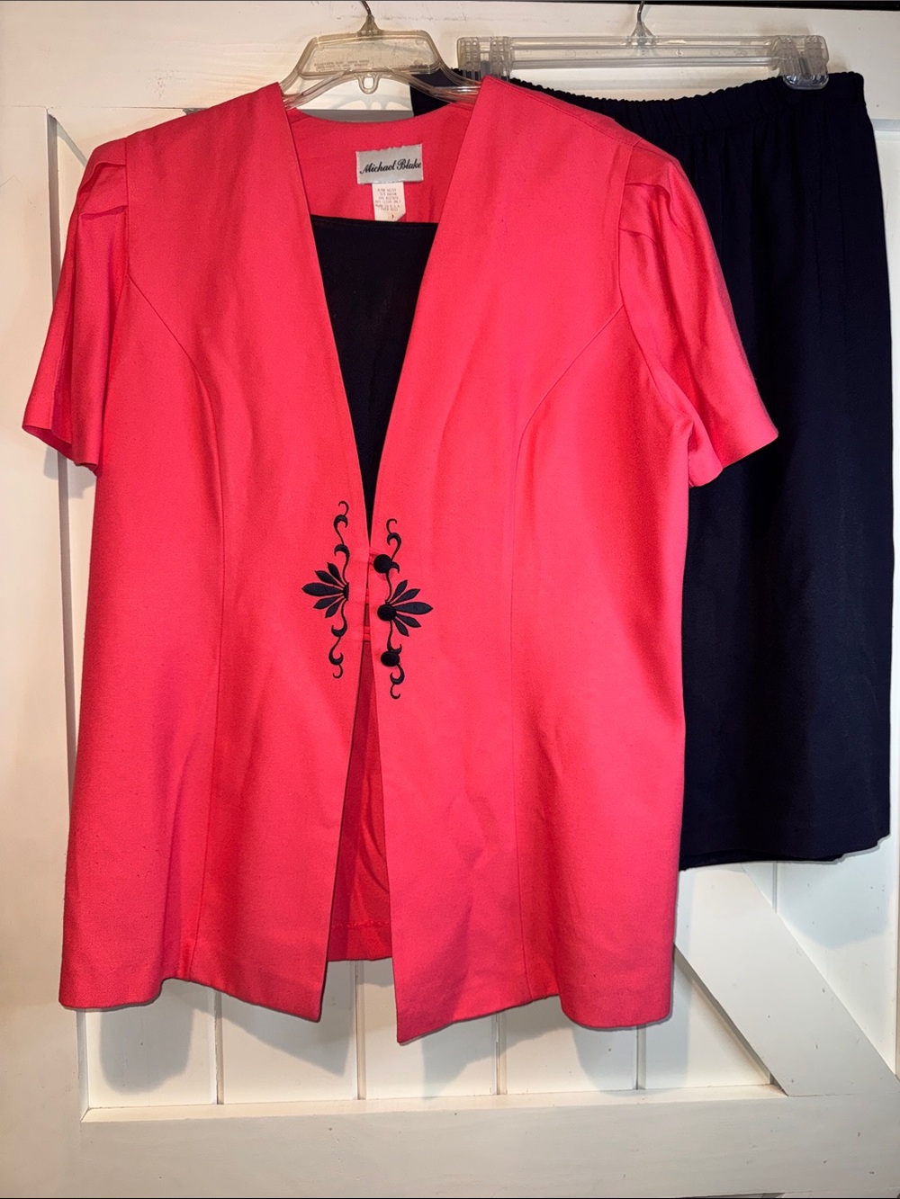 Michel Studio Hot Pink Short-Sleeve Jacket & Black Skirt Set